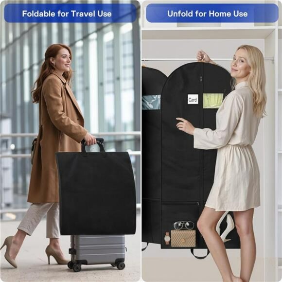 Heavy Duty Garment Bags for Travel 2 Pack Suit Dress Coat Hanging Clothes Cover - Picture 3 of 7